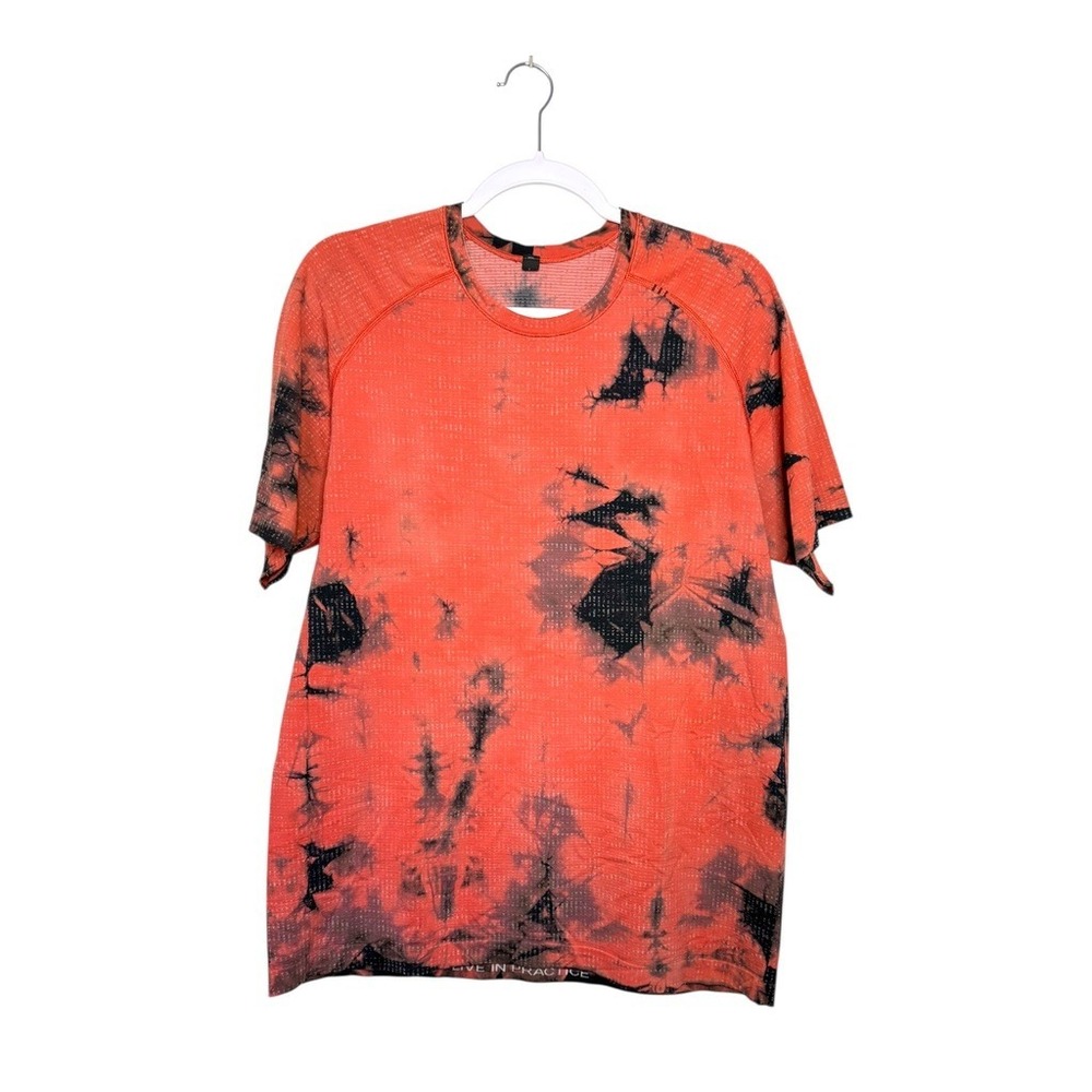 Lululemon Metal Vent Tech SS Shirt Orange Black Tie Dye Mens Large L Training‎